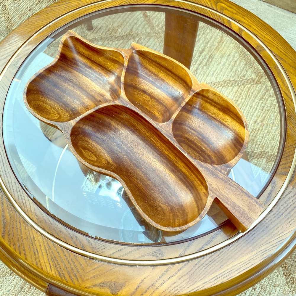 Vintage monkey wood leaf shaped serving tray